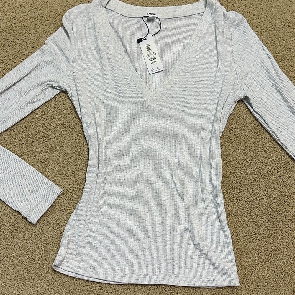 Garage Light Gray V-Neck Long Sleeve top